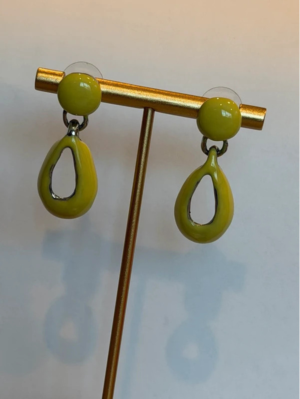 Vintage silver and green enamel earrings dangle drop